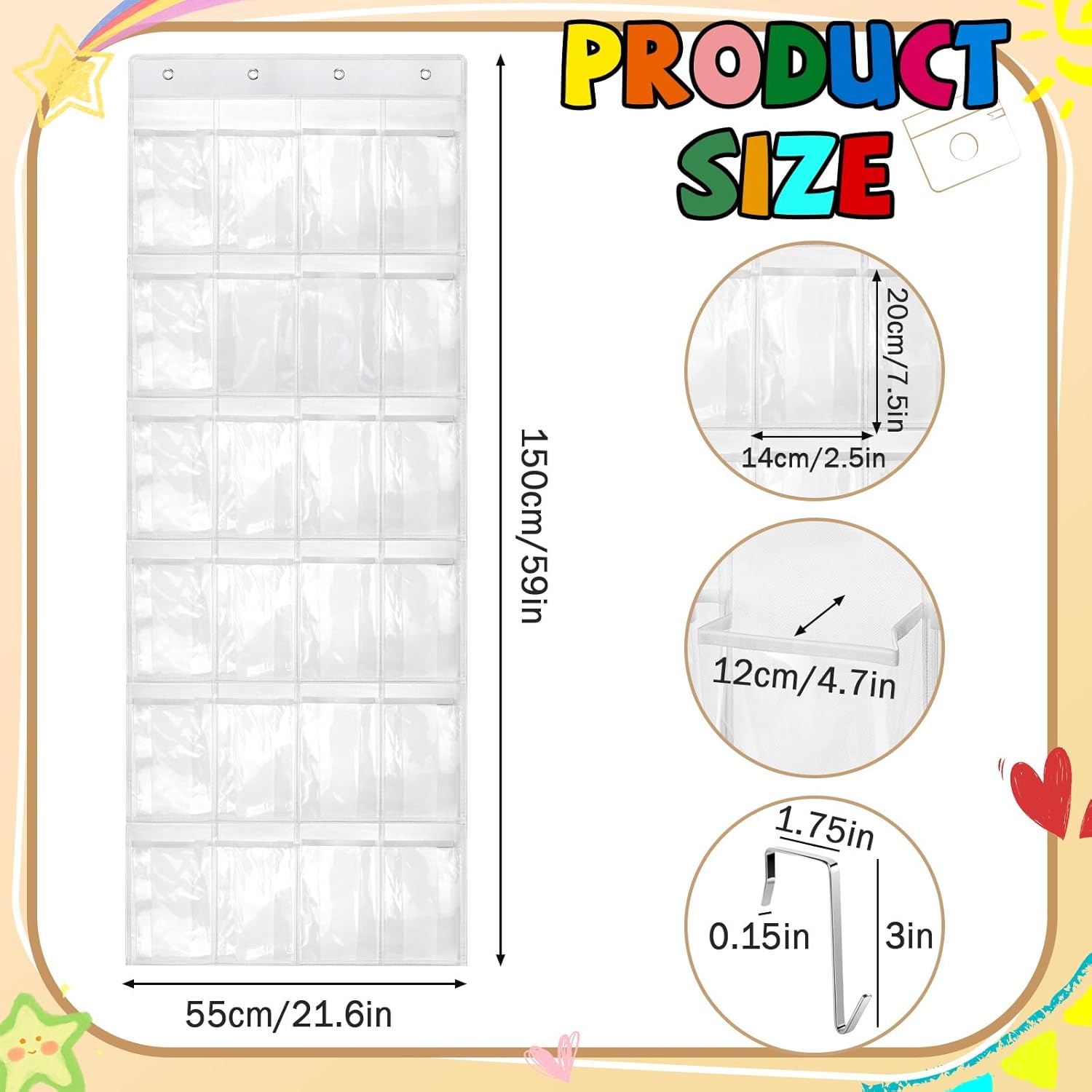 Headphone Storage Classroom Headphone Organizer 24 Pockets PVC Clear Organizer Holder for School Cell Phones Calculators, with Headphone Storage Stickers & Number Stickers - Image 2