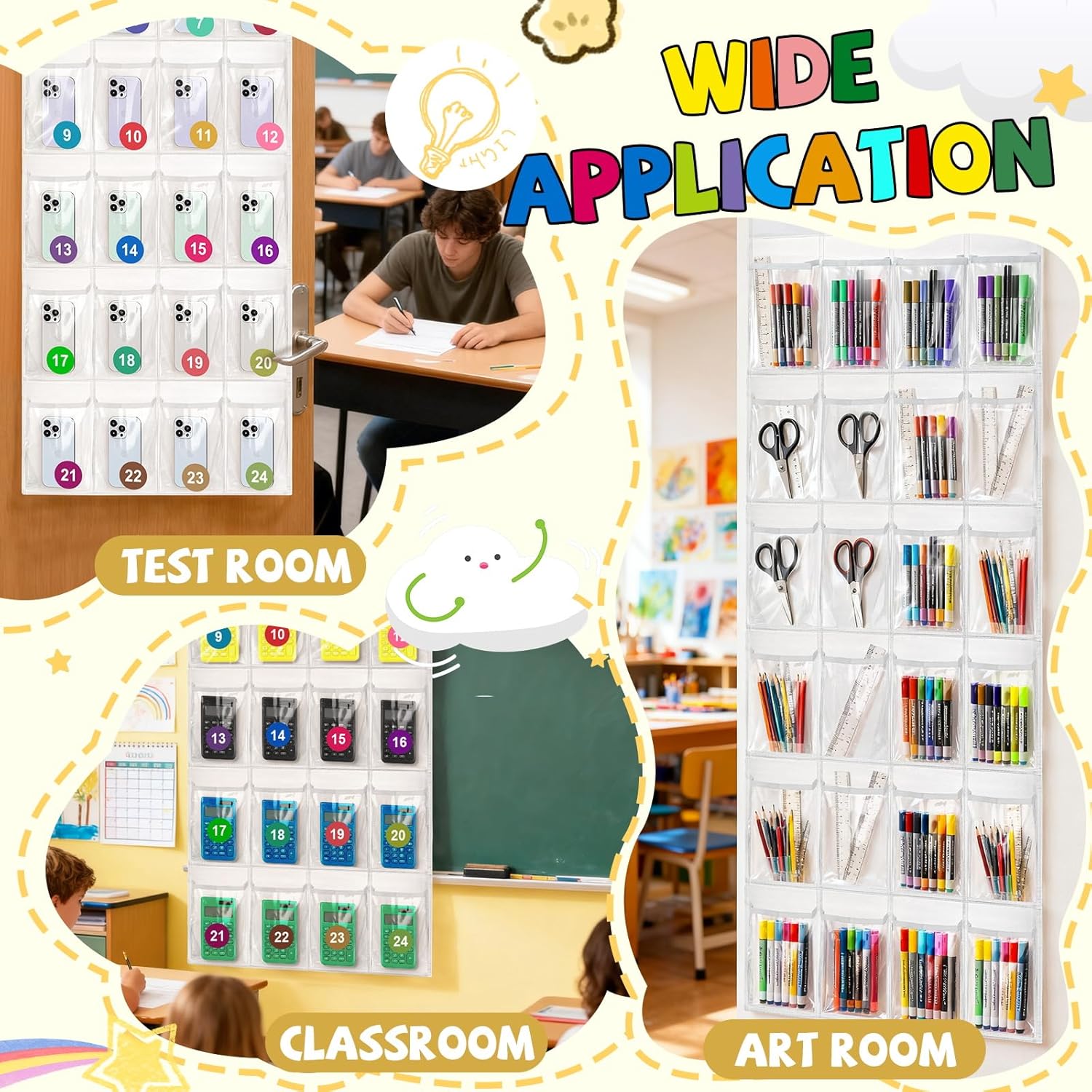 Headphone Storage Classroom Headphone Organizer 24 Pockets PVC Clear Organizer Holder for School Cell Phones Calculators, with Headphone Storage Stickers & Number Stickers - Image 7