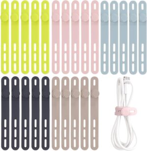 Oligei 25 Pcs Silicone Cable Ties, Cable Ties Reusable, High Elasticity Cord Wraps for Electrical Cords, Cord Organizer for Earphone, Phone Charger(Colorful)