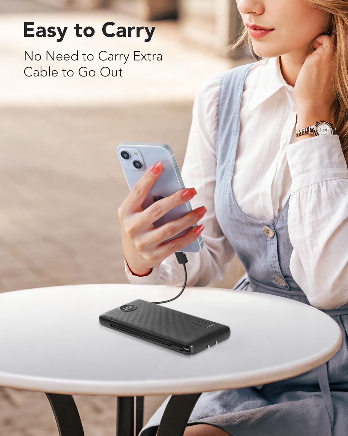 Portable Charger,Power Bank Built-in Cables and AC Wall Plug,VRURC USB C Portable Bank 10000mAh,Travel Essentials Phone Charger Compact Lightweight External Battery Pack for Smart Phones,Tablets-Black - Image 5
