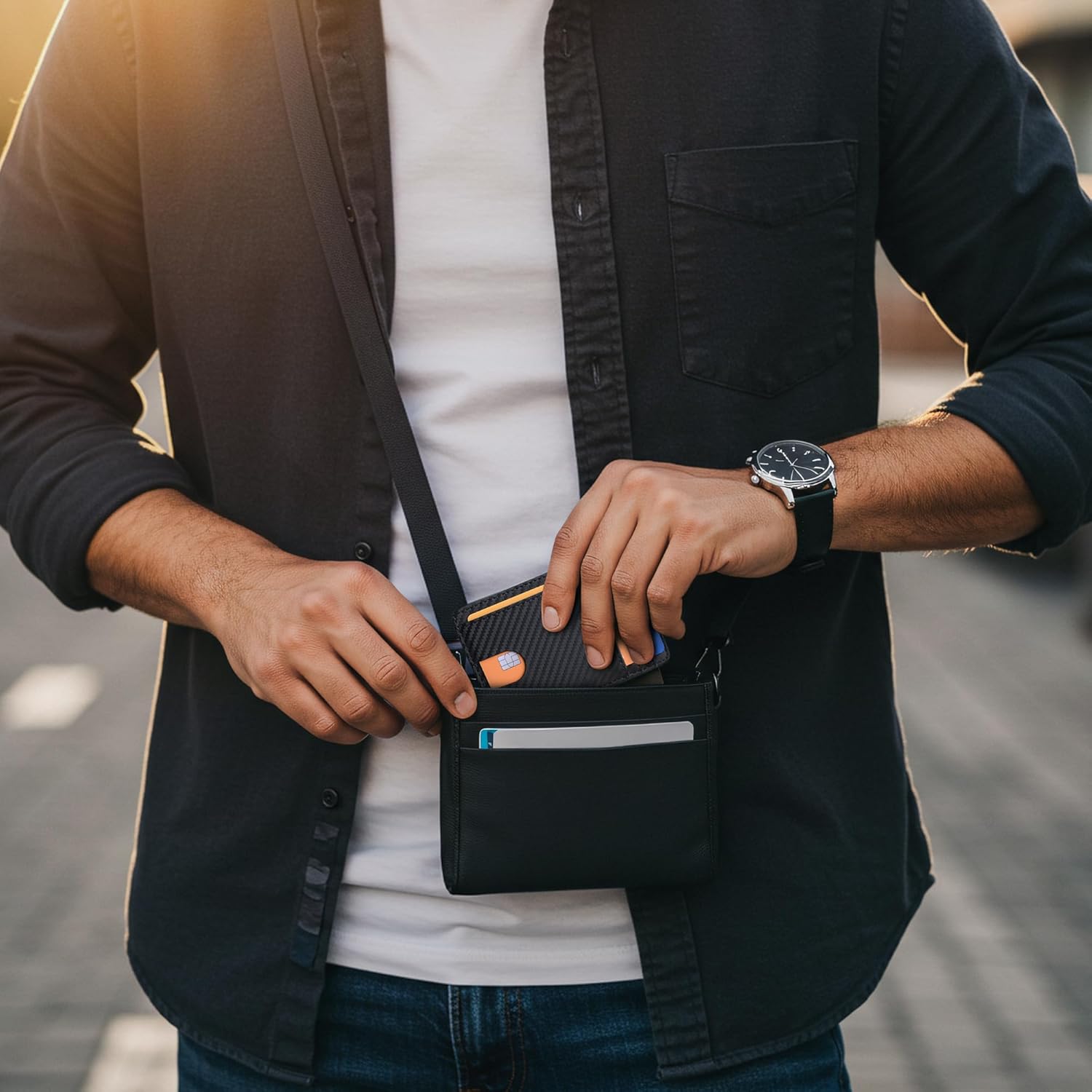 Buffway Slim Minimalist Front Pocket RFID Blocking Leather Wallets for Men and Women - Carbon Fiber Black - Image 7
